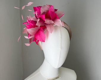 Mixed pink Feather flower fascinator, Fuschia and dusky statement headwear
