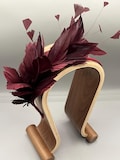 Burgundy feather headband fascinator, Races headpiece, mother of the bride headpiece, burgundy fascinator headband