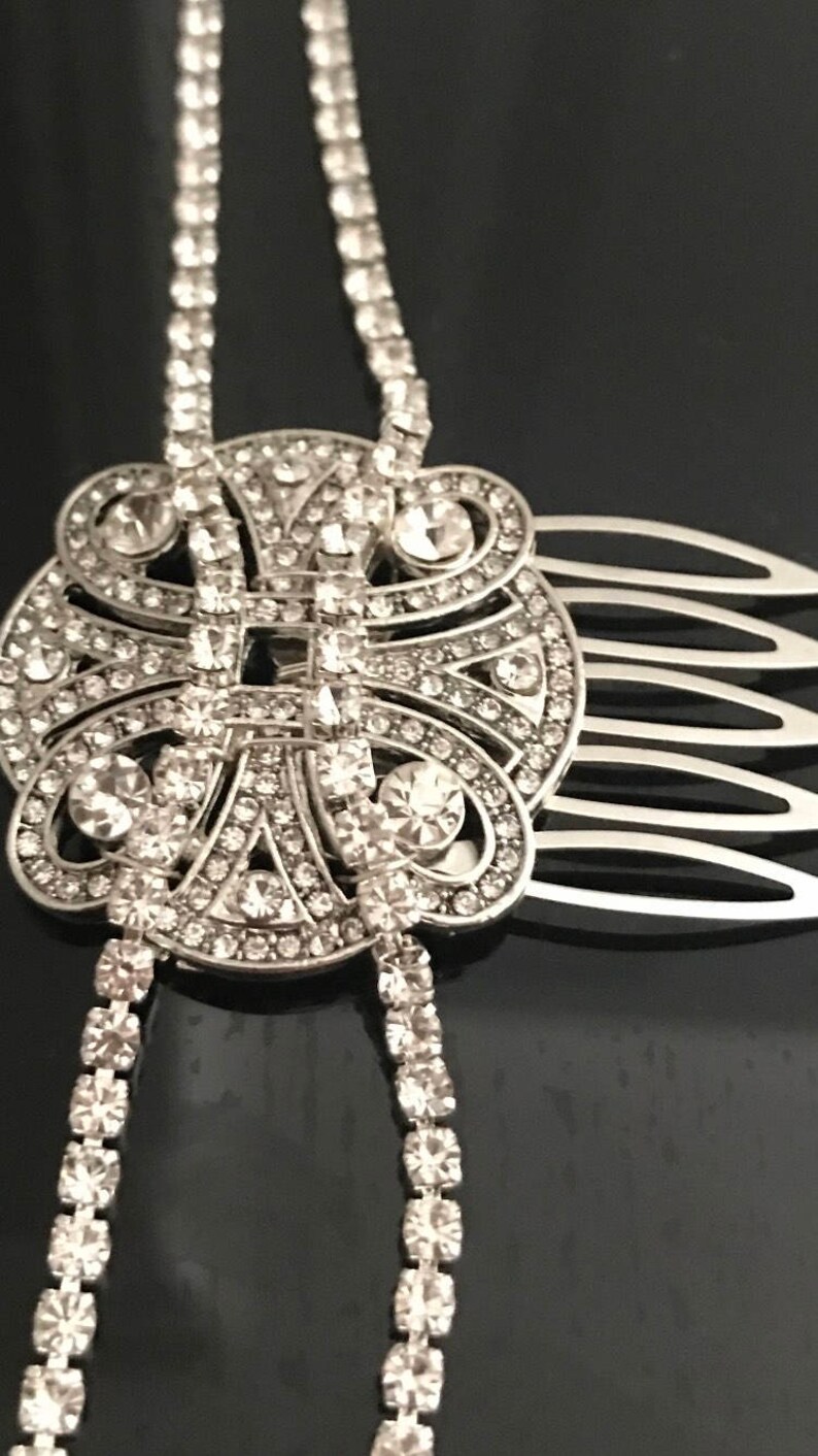 Hair chain for a 1920s wedding Deloras Hair Chain Silver crystal Bridal headpiece