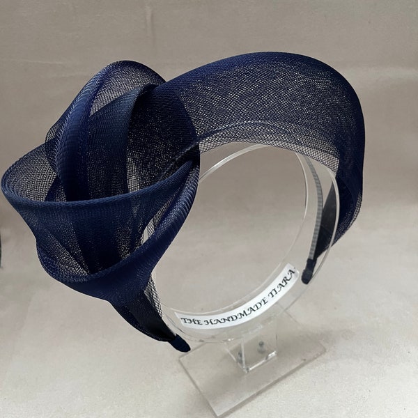 Navy fascinator knotted headband, Navy blue headpiece for a wedding guest, mother of the bride head piece, Races Headwear