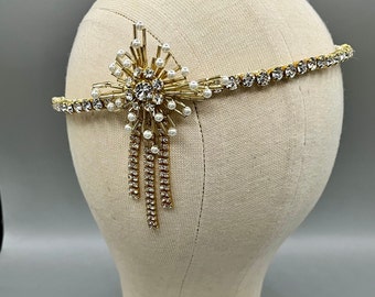 Unique Art Deco forehead headband, 1920s Headpiece - Retro Inspired headwear - Wedding Bridal Accessories, The Handmade Tiara