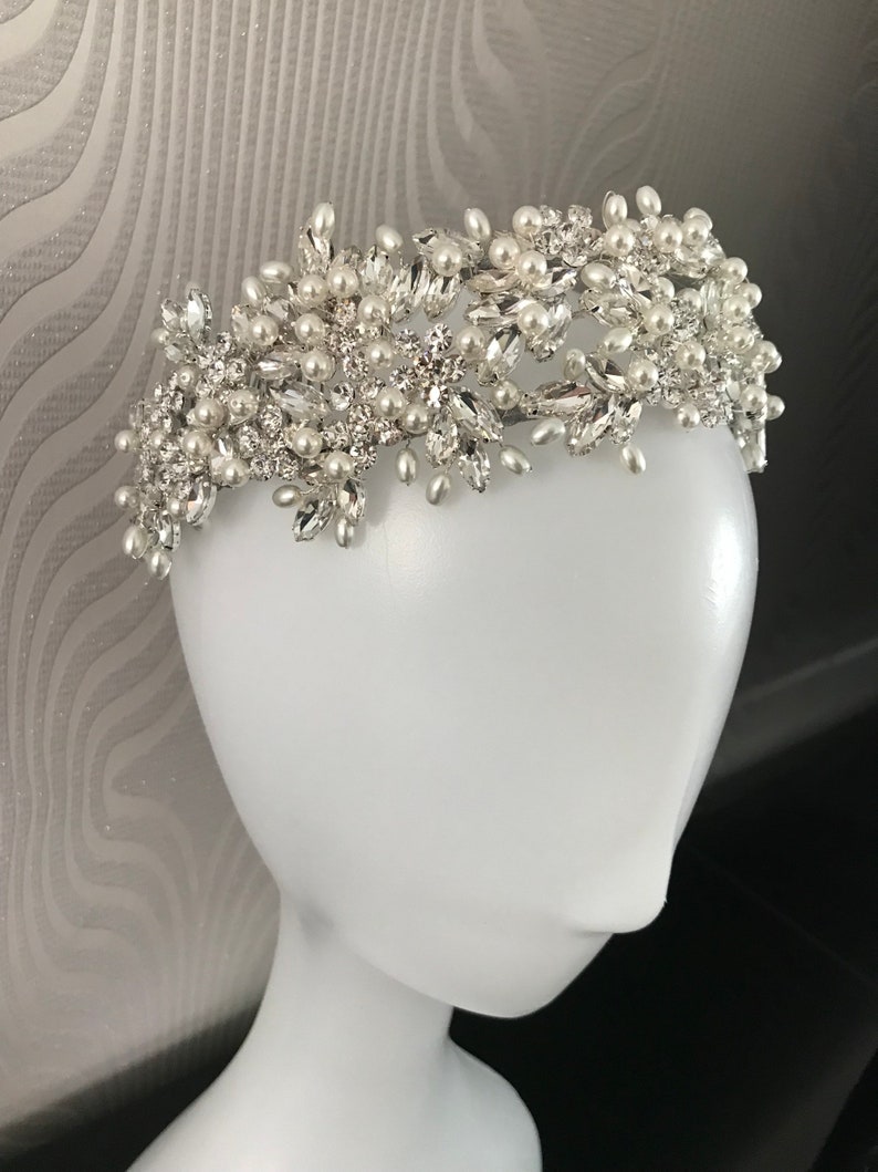 Bridal Tiara Headpiece Crown Bridal Tiara Pearl Tiara Etsy UK