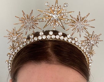 Gold Star Halo Crown for a Celestial Wedding, Cosmic tiara Headpiece - Constellation Headband -  Headwear - costume headpieces