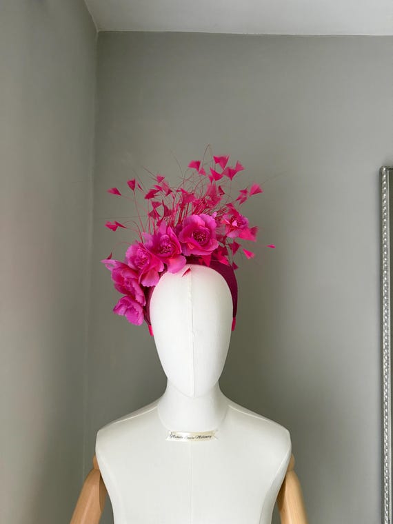 Fuchsia Floral Fascinator Headband : Wedding Guest Races 