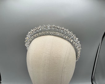 Zilveren kristallen Halo kroon tiara