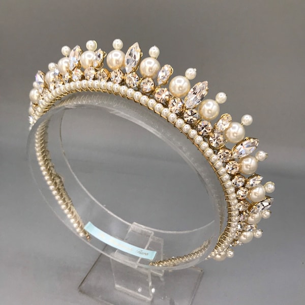 Gold Bridal Halo Crown Tiara vintage style Bridal Headband Regal inspired Wedding Tiara, Bridal Headpiece, The Handmade Tiara