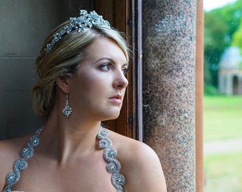 Elegant Silver Crystal wedding headband, bridal headpiece