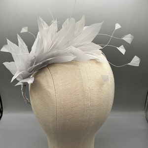 Silver Grey feather headband fascinator, Races headpiece, mother of the bride headpiece, fascinator headband- bridal headpiece