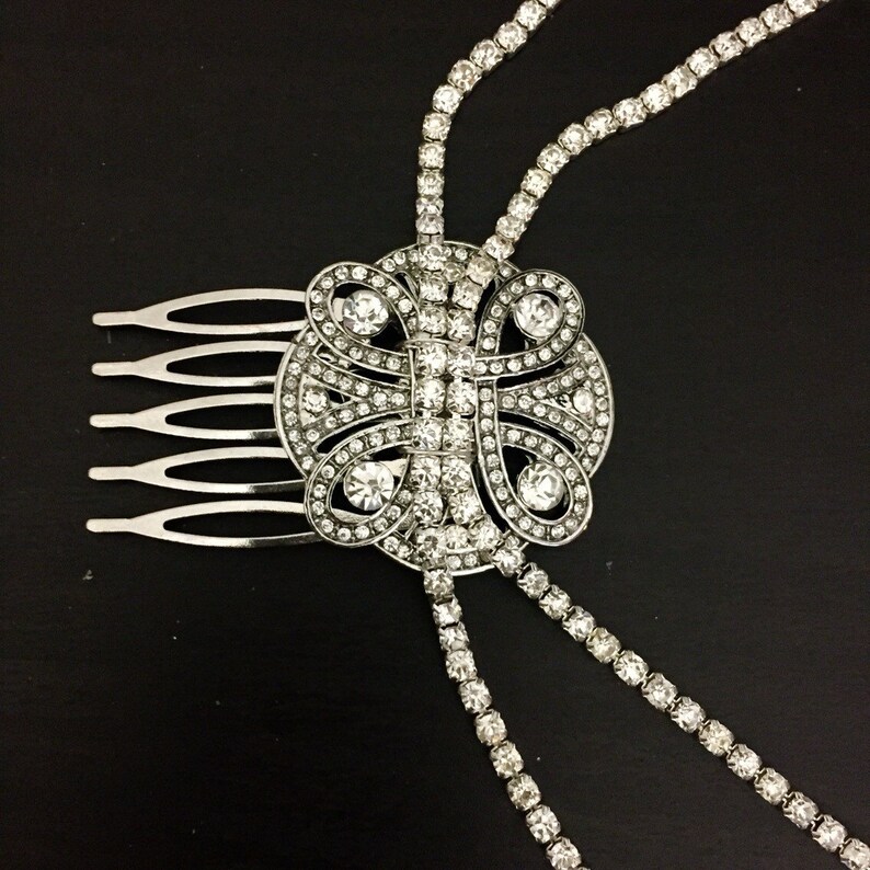 Hair chain for a 1920s wedding Deloras Hair Chain Silver crystal Bridal headpiece