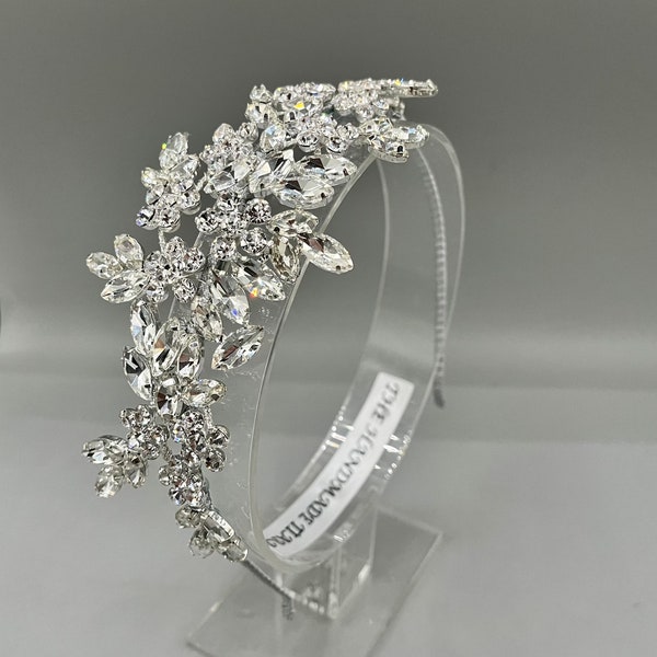 Silver crystal Bridal Headband side tiara