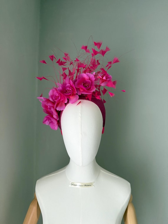 Fuchsia Floral Fascinator Headband : Wedding Guest Races  display picture 1