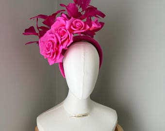 Fucshia Pink statement Fascinator, flower headband
