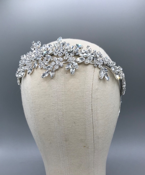 Silver Irredescent Floral Bridal Headband Cherish - Silver and Pearl Flower Wedding Headband Hair Vine  main image 4