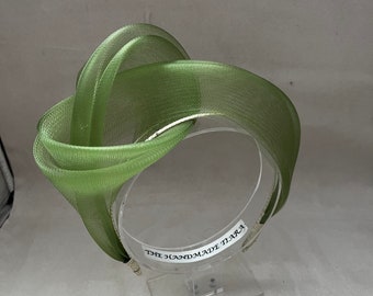 Sage Green fascinator knotted headband, Sage green headpiece for a wedding guest, mother of the bride, Races headwear