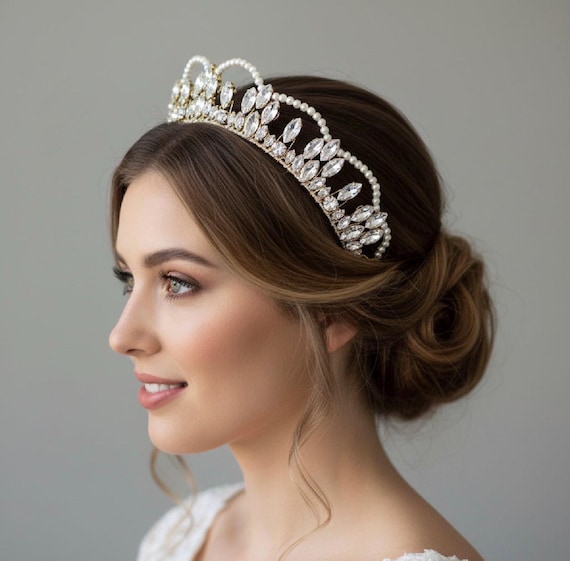 Silver Crystal Bridal Crown Tiara - Etsy display picture 3
