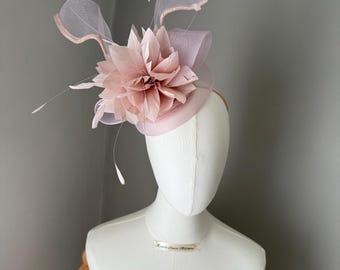 Pale pink fascinator statement headband , Ascot hat, wedding races