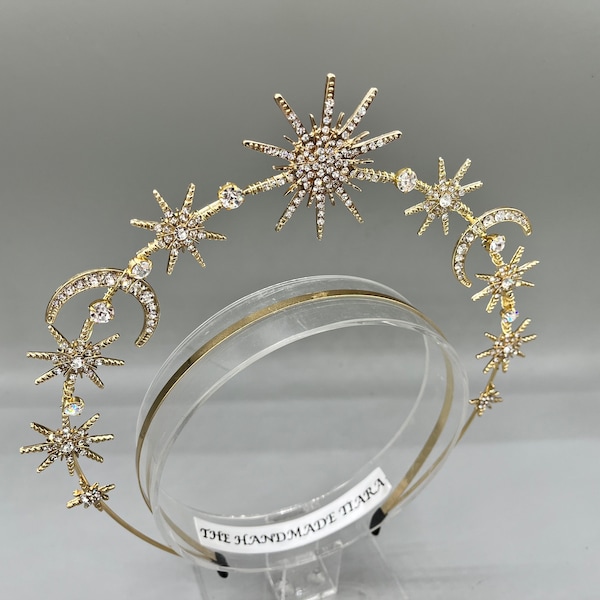 Bandeau de halo d'étoile d'or, couronne pour un mariage céleste, bandeau cosmique, couvre-chef pour une mariée - coiffures de costume, mariage céleste