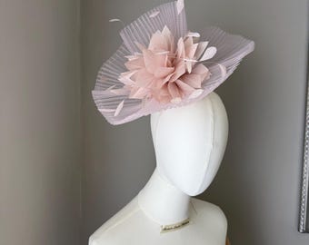 Fascinator Hat Pale Pink Feather Hatinator, Races Headwear, wedding guest outfit