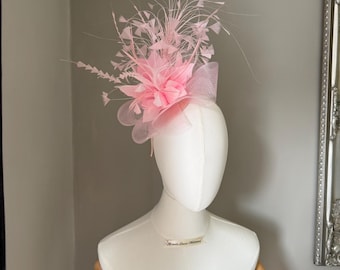 Statement candy pink fascinator feather headband , Ascot hat, wedding races