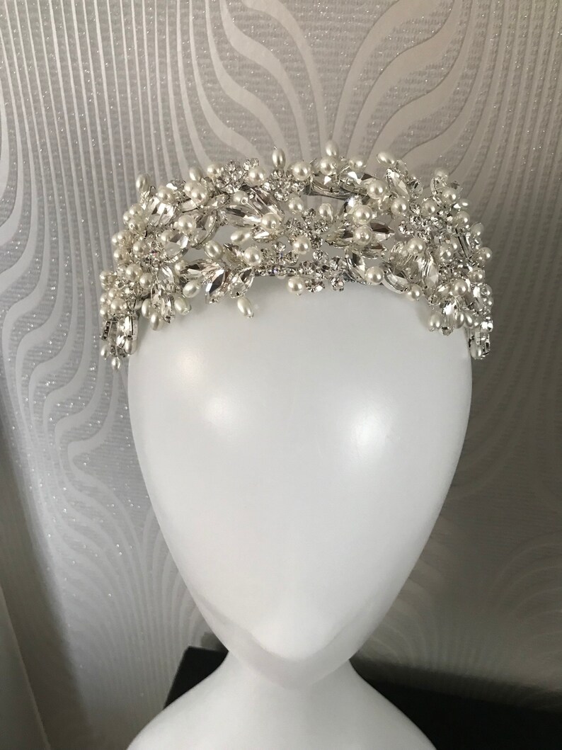 Bridal Tiara Headpiece Crown Bridal Tiara Pearl Tiara Etsy UK