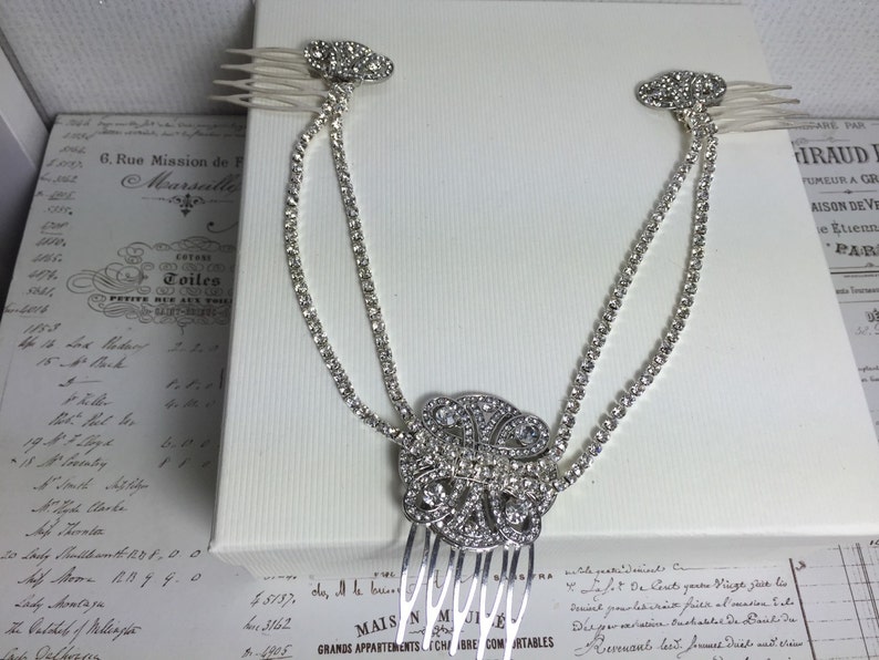Hair chain for a 1920s wedding Deloras Hair Chain Silver crystal Bridal headpiece
