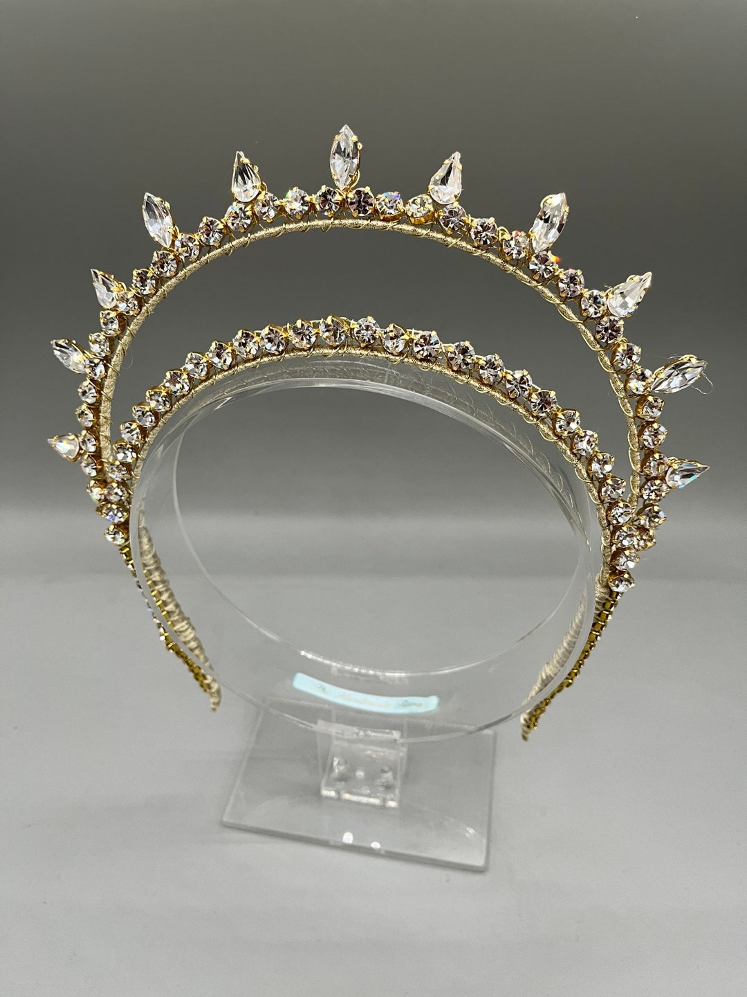 Gold Bridal Tiara Halo Crown Headband 1920s Style Bridal