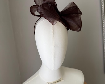 Chocolate brown bow side Fascinator mini hat Headband : Wedding Guest Race Headwear
