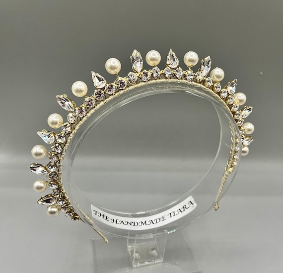 Crystal and Faux Pearl Wedding Tiara Headband - Etsy display picture 2