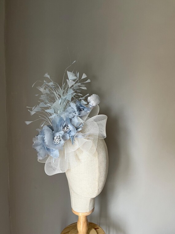 Blue and ivory Fascinator floral Headband Flower halo Perfect for Races  or Mother of the Bride, Wedding Guest Headwear, hatinator, Ascot