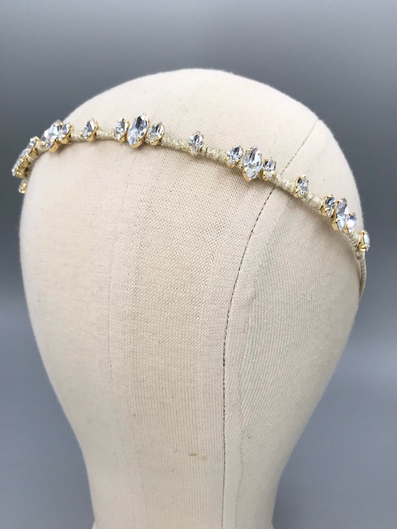 Gold Crystal Headband Minimalist Bridal Headpiece - Etsy display picture 1