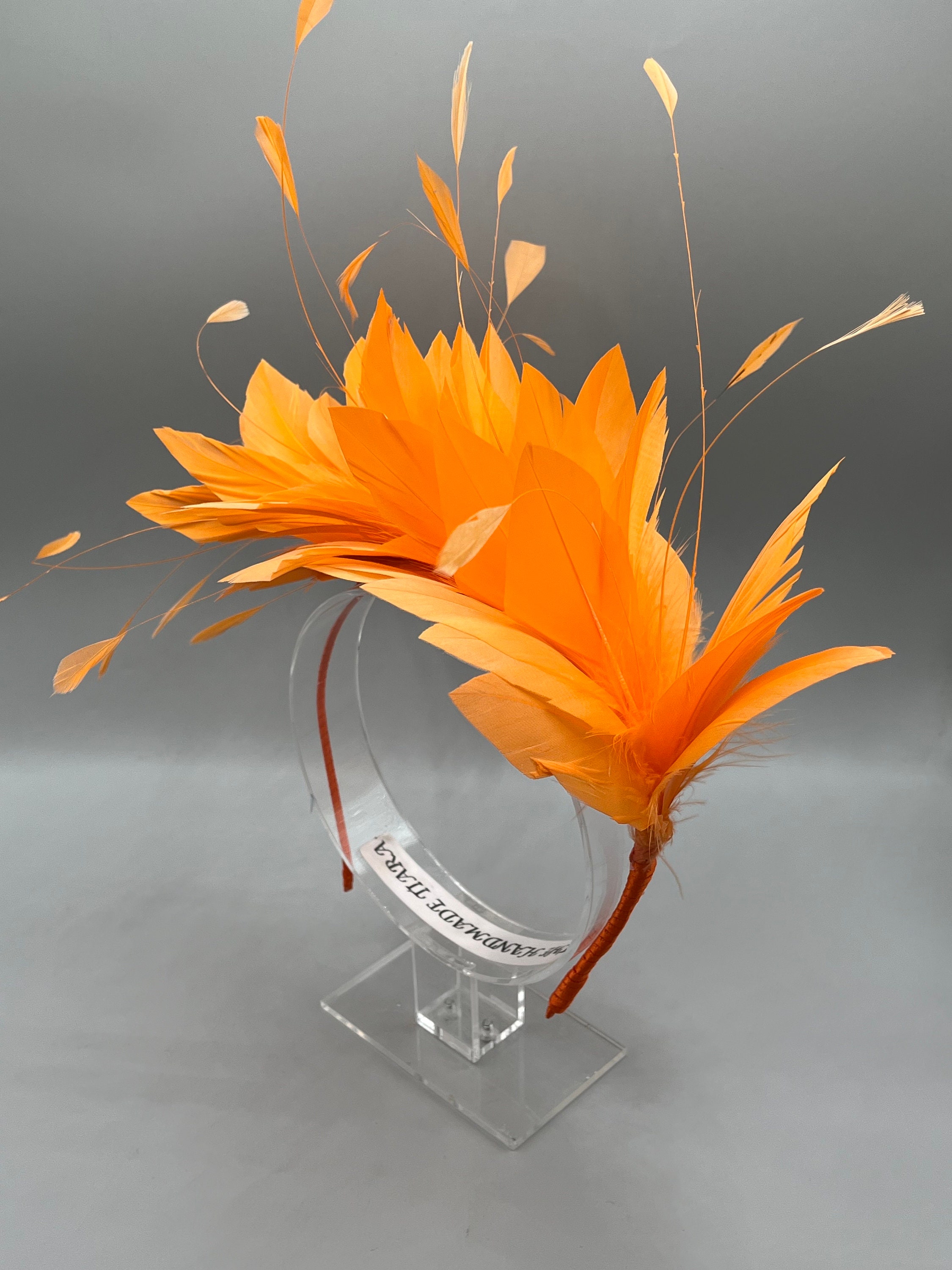 Fascinators Headband with Feather, Orange Orange crystal feather fascinator hat – House of Hats main image 4