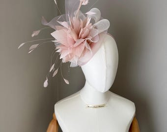Pale mink pink fascinator large statement headband , Ascot hat, wedding races