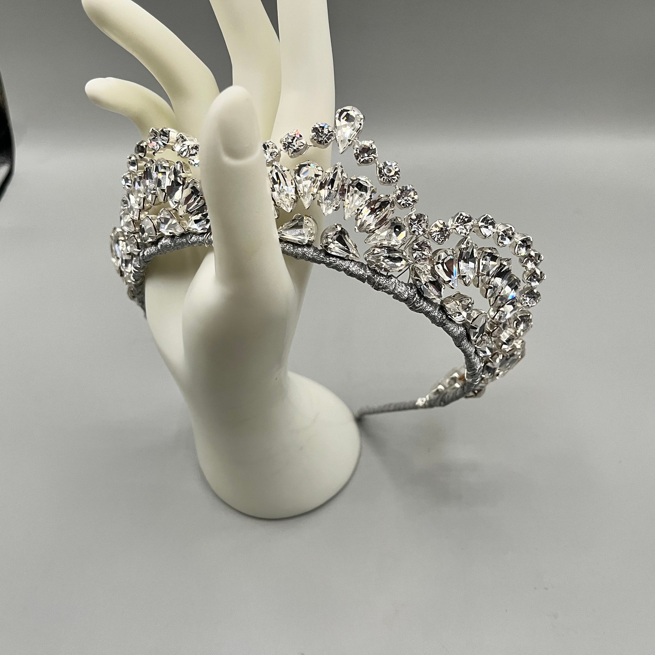 Vintage Silver Crystal Tiara Headband yhst-  main image 3