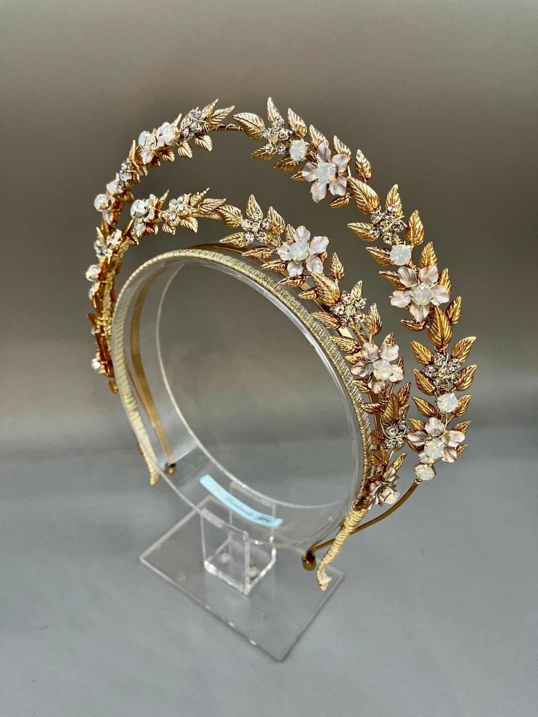 Gold Leaf Halo Crown Boho Headband Vintage Style Wedding Tiara Bridal