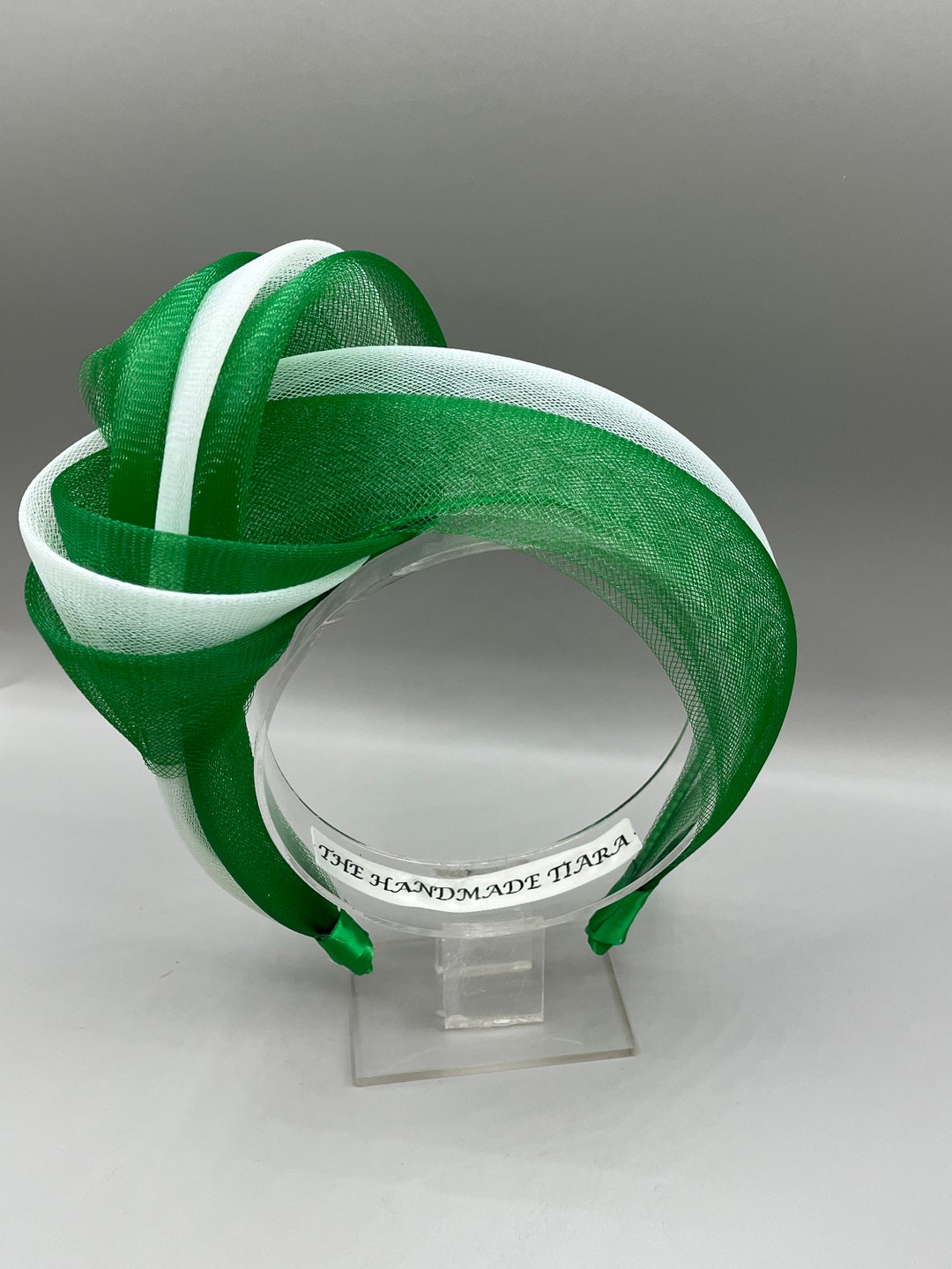 Green and White Fascinator Knotted Headband, Green Headpiece for a Wedding Guest, Mother of the