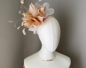 Natural beige and ivory fascinator statement headband , Ascot hat, wedding races