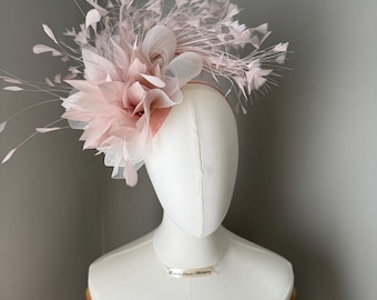 Pale pink fascinator statement headband , Ascot hat, wedding races