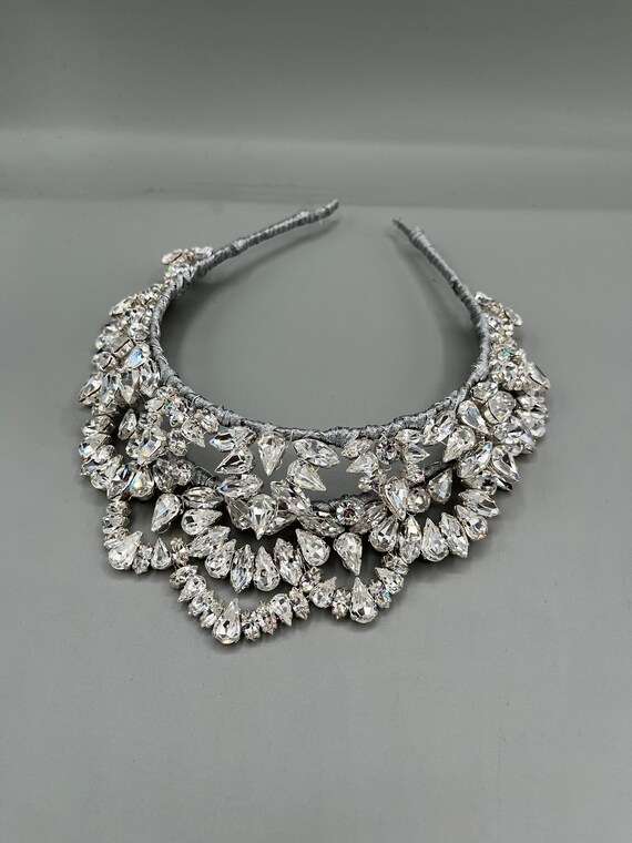 Large bridal crown silver plaited crystal