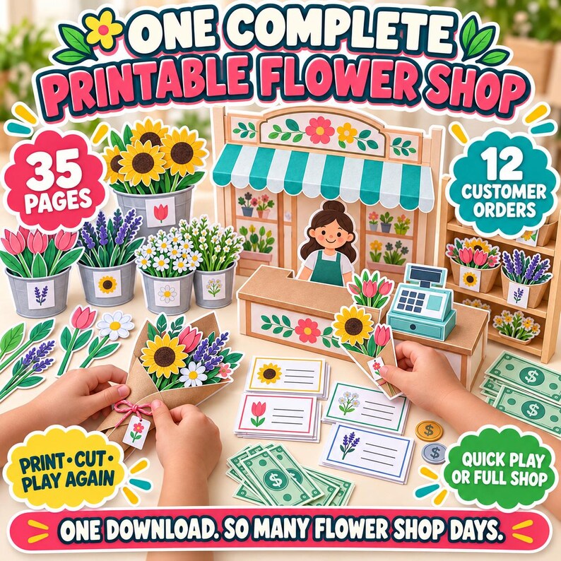 Flower Shop Printable for Kids | Pretend Play Business & Money Math ...