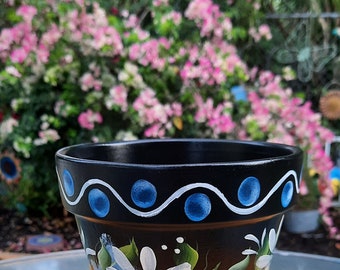 Terracotta Clay 6 inch Pot, Pink Roses,Handpainted, Homemade, Unique,  Outdoor Decor, Beautiful Floral Design,  Great Gift, Mother's Day