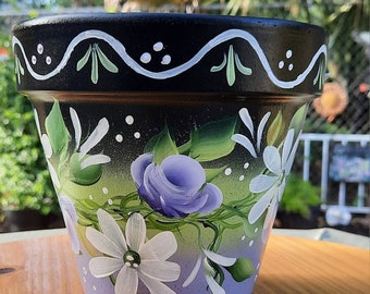 Terracotta 6" Clay Garden Pot, Spring Roses,Handpainted, Homemade,Unique,  Outdoor Decor, Beautiful Floral Design,  Great Gift, Mother's Day