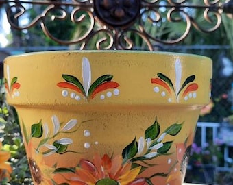 Terracotta Bumblebee, 6 inch Pot Sunflowers, Handpainted, Homemade, Unique, Outdoor Decor, Beautiful Floral Design, Great Gift, Mother's Day