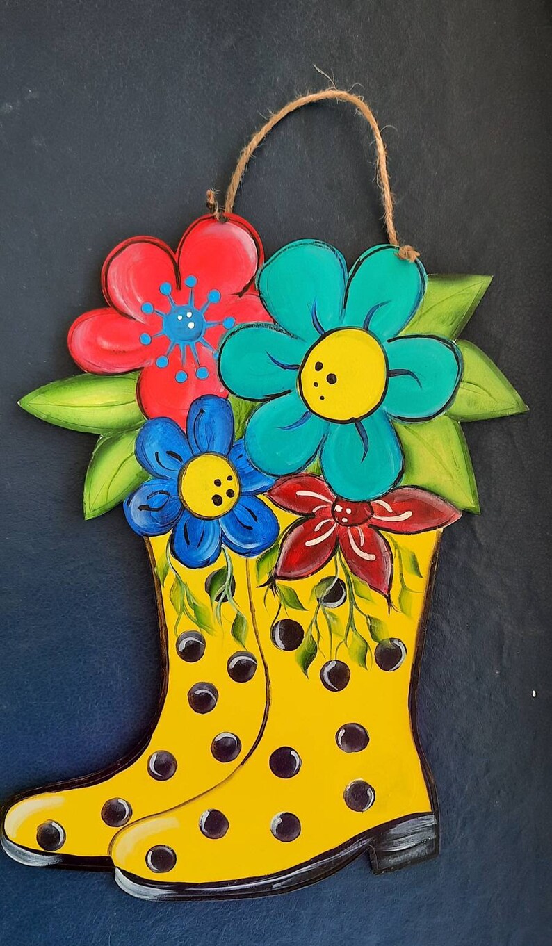 Fun Hand Painted Door Decor Wood Wreath Sign Outdoor Etsy