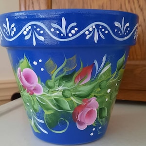 Beautiful Roses, Handpainted, Clay 6" Terracotta Pot, Handmade Outdoor Art, Garden Decor,  Perfect Present, Great Mother's Day Gift, Unique