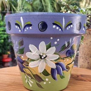 Terracotta 6 Flower Pot Lavender & Daisy, Handpainted, Homemade, Unique ...