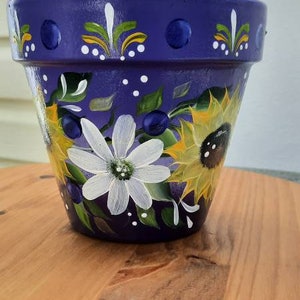 Terracotta 6" Flower Pot Purple Design, Handpainted, Homemade, Unique,  Outdoor Decor, Beautiful Floral Design,  Great Gift, Mother's Day