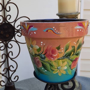 Terracotta Clay 6 Inch Pot, Spring Roses,handpainted, Homemade, Unique ...