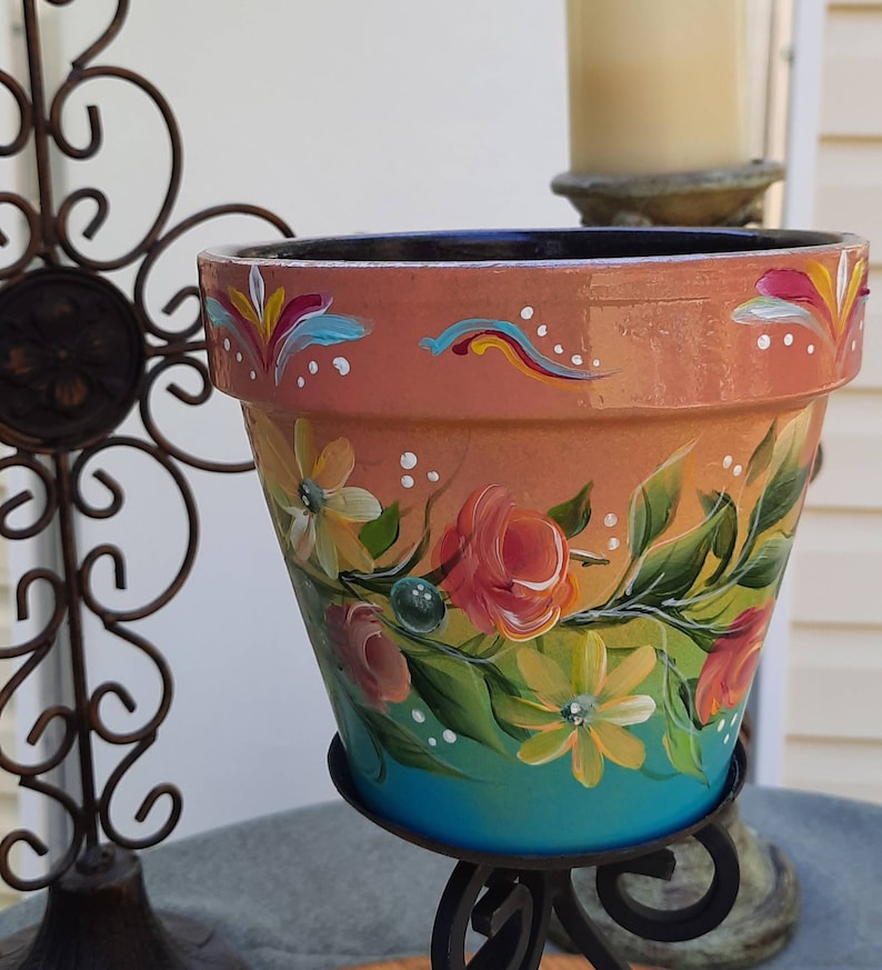 Terracotta Clay 8 Inch Pot Spring Roseshandpainted - Etsy