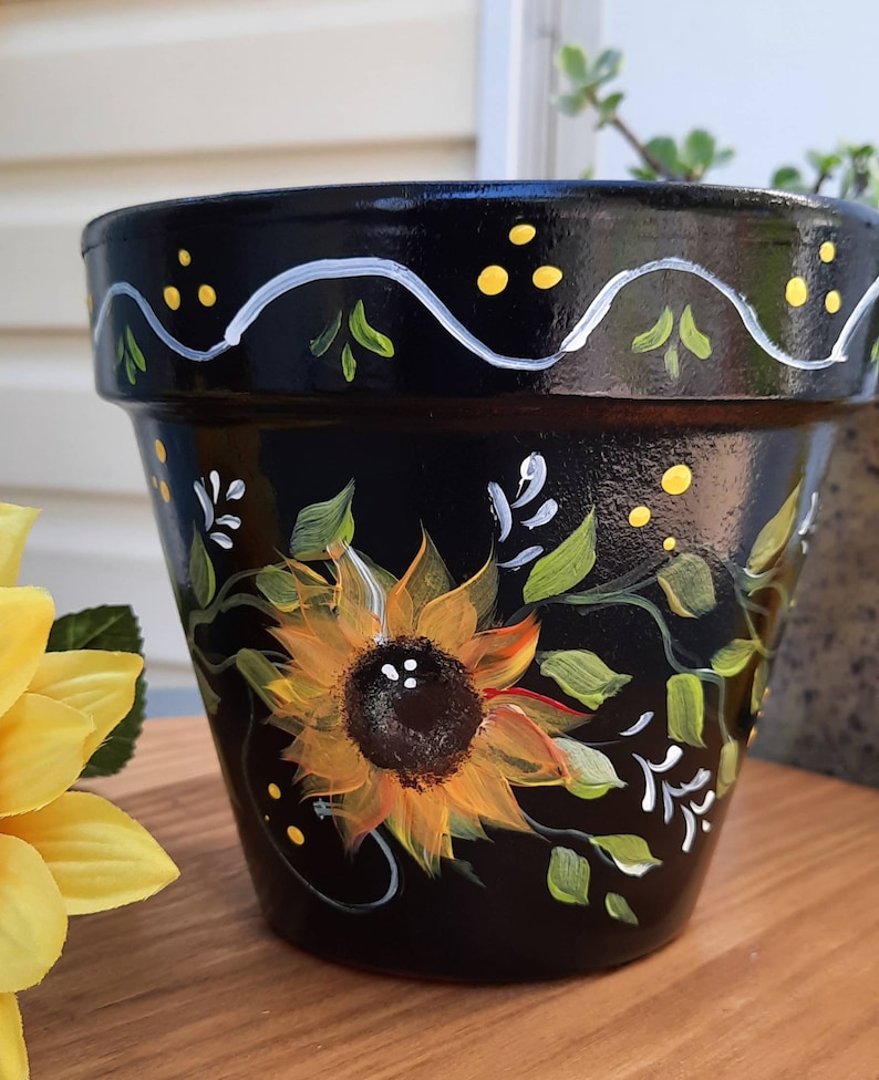 Terracotta 6 Flower Pot Sunflowers Handpainted Etsy