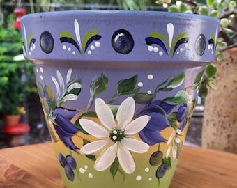 Terracotta 6" Flower Pot Lavender & Daisy, Handpainted, Homemade, Unique,  Outdoor Decor, Beautiful Floral Design,  Great Gift, Mother's Day